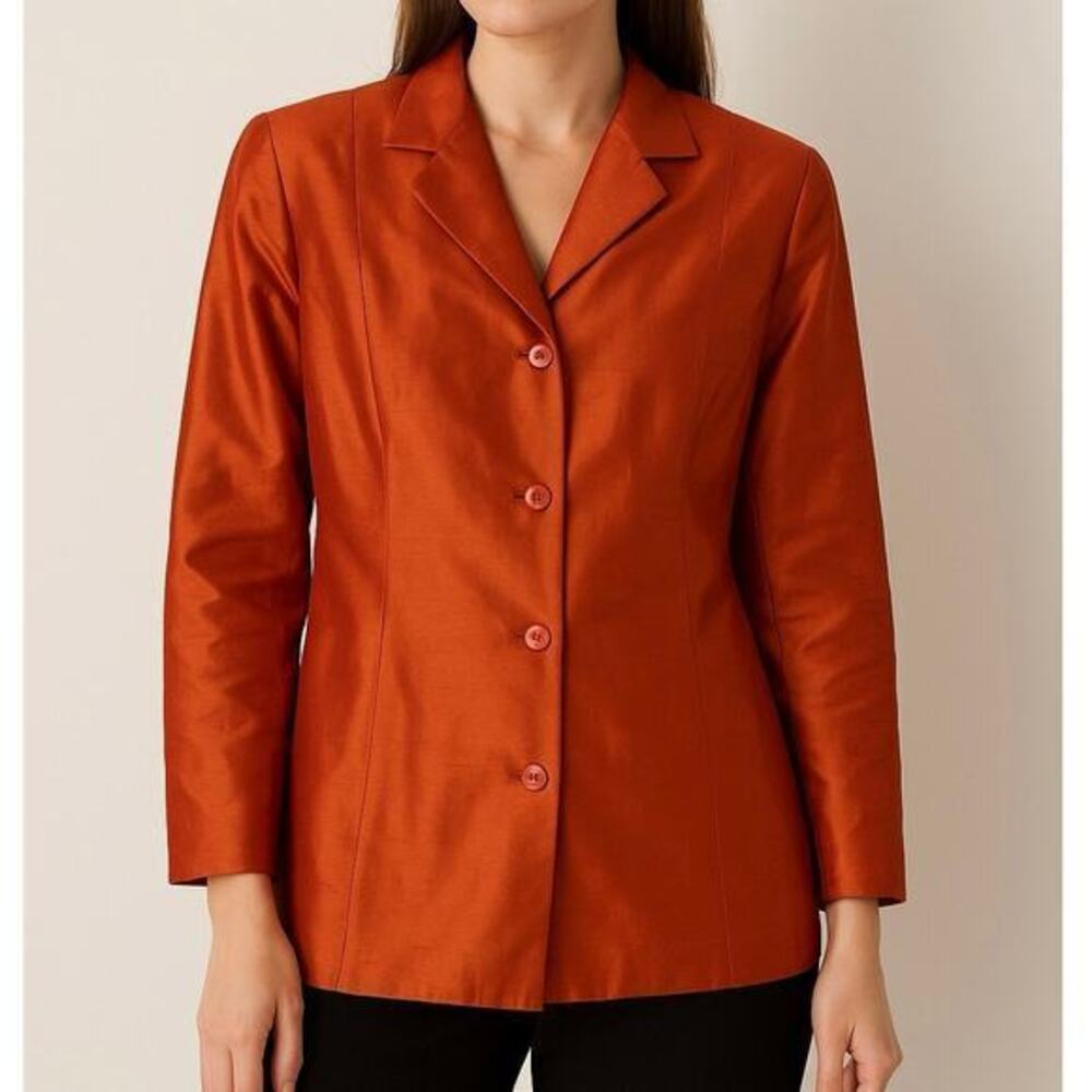 Vtg Rafaella 100% Silk Button Front Y2K Blazer Burnt Orange Womens 8